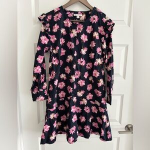 Free Assembly Long Sleeve Floral Dress Navy Blue Pink Size M